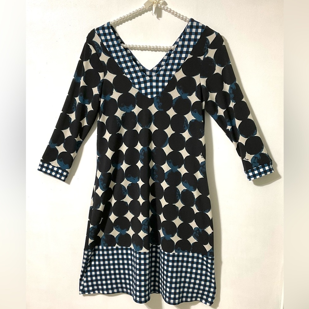 Leota A-Line Shift Dress Blue Black Circle Print Small